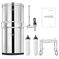 FACHIOO Gravity-fed Water Filter System, 2.25 Gallon Stainless Steel Countertop System with 2 Ceramics Filters Washable Filters, Metal Water Level Spigot and Stand,Reduce up to 99% Chlorine