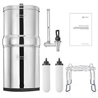 FACHIOO Gravity-fed Water Filter System, 2.25 Gallon Stainless Steel Countertop System with 2 Ceramics Filters Washable Filters, Metal Water Level Spigot and Stand,Reduce up to 99% Chlorine