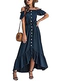 KIRUNDO 2021 Summer Women’s Off Shoulder Maxi Dress Polka Dots Short Sleeves High Waist Pleated...