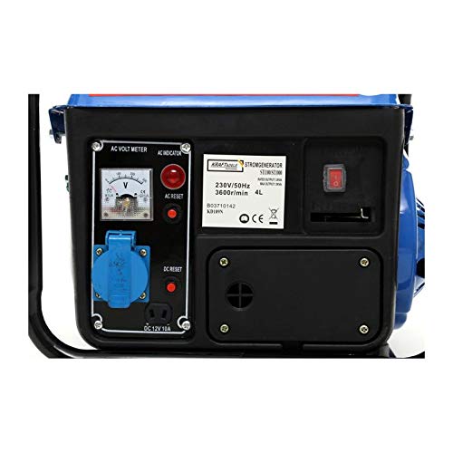 Generador de corriente de 1200 W, 2 CV, 230 V, 12 V, silencioso, generador de corriente de gasolina, 1 fase para jardín, garaje, camping Kraft&Dele KD109