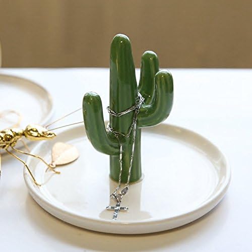 Vista 4 de SOCOSY Lindo soporte de cerámica para anillos de cactus, bandeja para joyas, bandeja para aretes, pulsera, llaves, collar, boda, regalo de cumpleaños