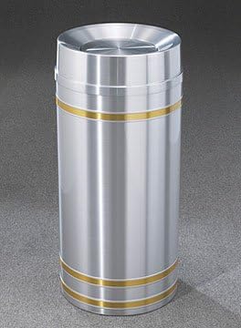 Glaro Inc. Glaro 33 Gallon Waste Receptacle w/Tip Action Top, Satin Aluminum/Satin Brass Band - TA2034SA