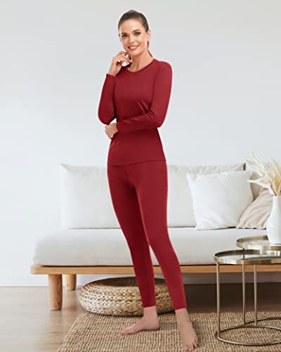 Mirity Thermal Underwear For Women - Long Johns With Fleece Lined Cold Weather Base Layer Pajama Set Burgundy #TOP4