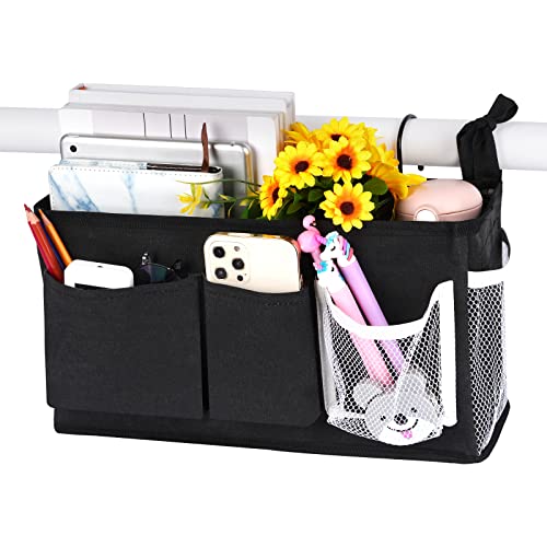 Image of Loghot Bedside Caddy /Bedside Storage Bag Hanging Organizer for Bunk and Hospital Beds,Dorm Rooms Bed Rails,Can be Placed Glasses,Books,Mobile Phones,Keys (New Black-1)