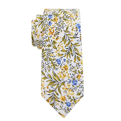 Image of Mantieqingway Floral Ties for Men Skinny Cotton Tie Flower Necktie