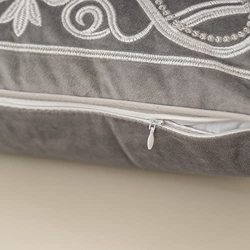 Aeckself 18 X 18 Inch European Cushion Cover Luxury Velvet Home Decorative Embroidered Floral Pillow Case Pillowcase For Sofa Chair Bedroom Living Room, Grey And White #TOP5