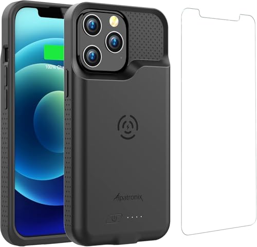 Alpatronix Battery Case for iPhone 13 Pro Max/12 Pro Max (6.7 inch) Strong Slim Portable Protective Charger Case Cover Extended Wireless Charging Case CarPlay Certified Connector Chip- Black