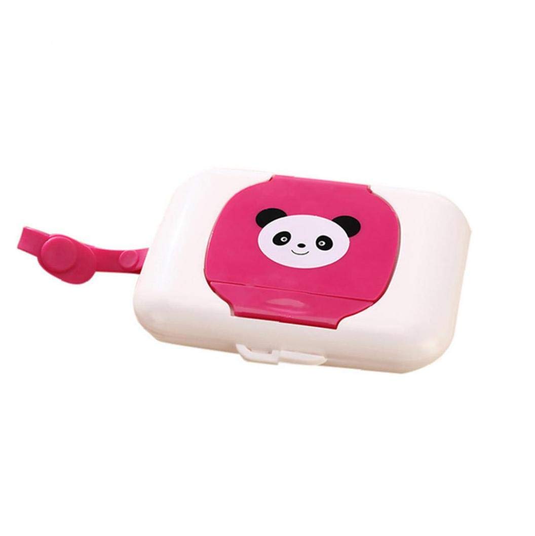 Baby Wipes Case Wet Wipe Box Dispenser for Stroller Portable Rope Lid Covered Cartoon Pattern Tissue Boxes Pink