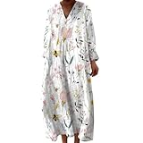 Vestidos Mujer Verano 2026 Boho Vestido Largo Casual para Disimular Tripa Talla Grande Manga Larga de Algodón y Lino con Bolsillos Vestido Playa Holgado Suelto Vintage Hippie Chic Maxi Tunica Larga