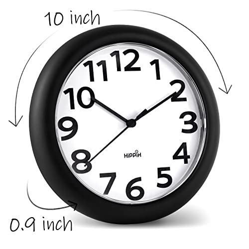 Hippih 2 Pack Silent Wall Clock, 10 Inch Non Ticking Quiet Digital Sweep Decorative Battery Operated Wall Clocks For Living Room Bedroom Kitchen School Office Decor, Black #TOP1