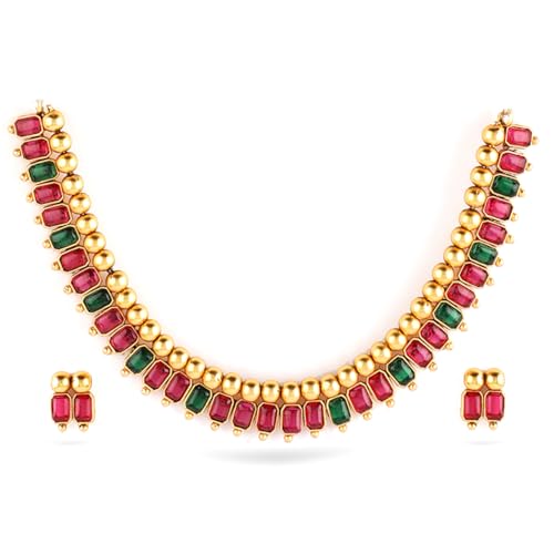 Image of Rubans Necklace Set Gold Plated Traditional Stylish Jewellery Gift for Women & Girls