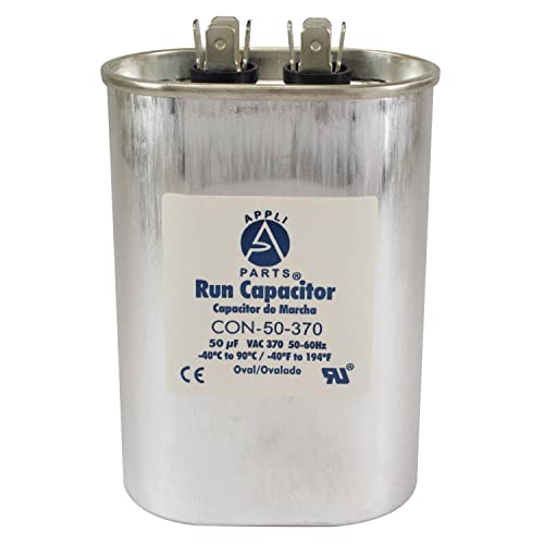 Appli Parts Run Capacitor for ac 50 Mfd uF (microfarads) 370VAC CBB65 Oval Universal fit for hvac and other applications in High in Wide CON-50-370