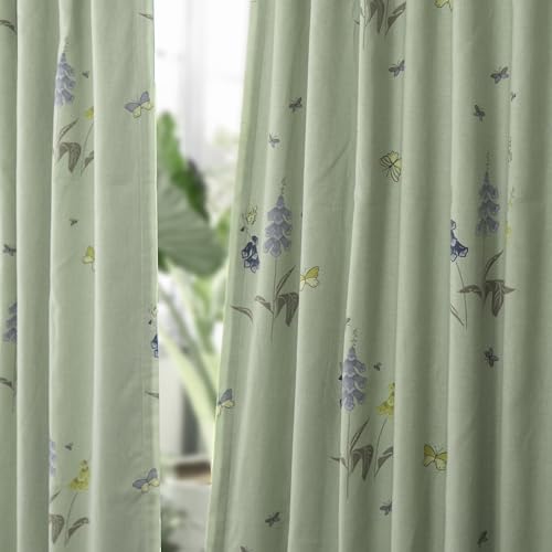 Image of Tranquebar Curtain Co. 100% Blackout Curtains, Complete Darkening Lining (Polyester), Green Butterfly & Floral Print, Cotton Blackout Curtains 5 Feet for Window, BackTabs, Titli (152 cm) - Set of 2