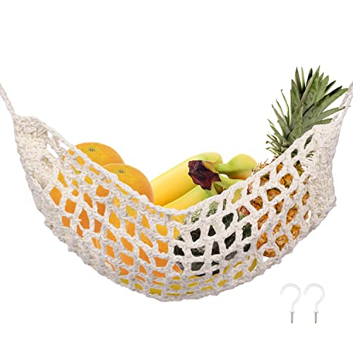 SAVITA 31,8 x 40,6 cm Hängematte Obst und Gemüse, Fruit Hammock mit 2 Haken 100% Baumwolle Handgemacht Gewebt Platzsparend Obstkorb unter Schrank für Küche Schiff Aufbewahrung