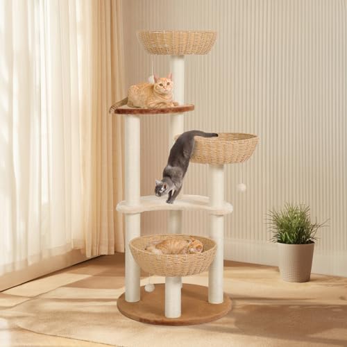 Torre para gatos Lucky Monet Boho de 51 pulgadas con 3 camas y postes de sisal miniatura 2