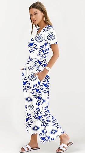 Image of AUSELILY Womens Summer Dresses 2025 Short Sleeve Maxi Dress Crewneck Casual Sundresses with Pockets