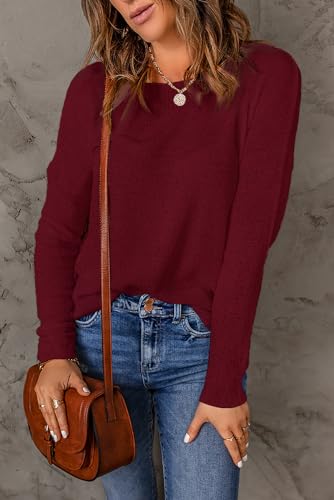 Image of Womens's Drop Shoulder Casual Loose Crewneck Lightweight Long Sleeve Pullover Sweaters