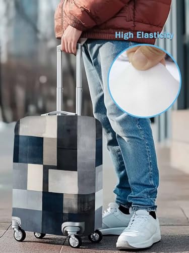 Abstract Color Block Travel Luggage Cover, Navy Blue Black Anti-scratch Elastic Luggage Covers For Suitcase Protector, Washable Baggage Covers3