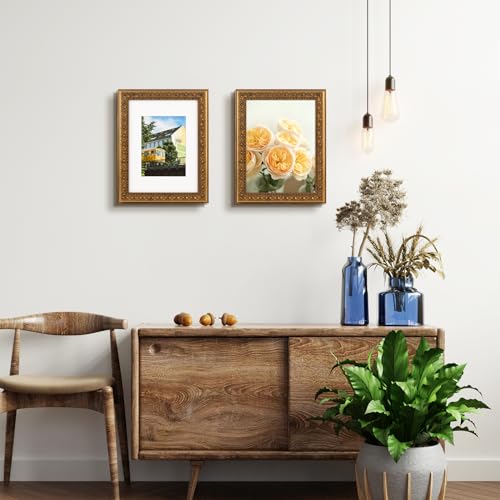 Image of Golden State Art, 9X12 Ornate Finish Photo Frame with White Mat for 6X8 Picture & Real Glass, Color: Bronze