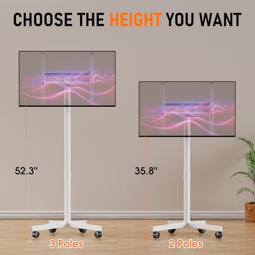 Support TV mobile blanc 40 kg max avec système de roulettes de sécurité - 3