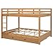 Bellemave Queen Over Queen Size Bunk Bed with Trundle for Kids/Adults,Solid Wood Bunk Bed Frame Queen Size with Ladder & Safety Guardrails,Wood Color