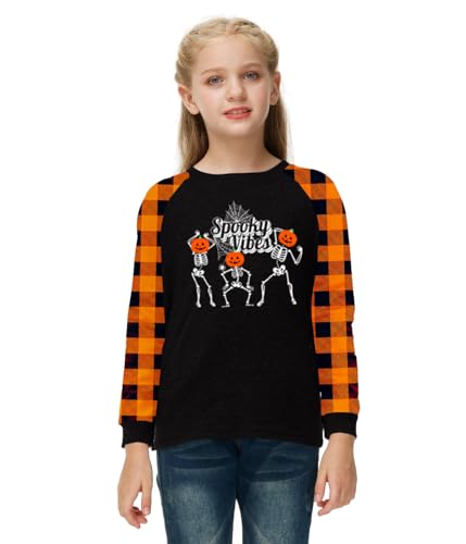 Image of Remimi Girls Thanksgiving Shirts Buffalo Plaid Raglan Tee Cute Turkey Holiday Party Long Sleeve Tshirt 5-14 Years