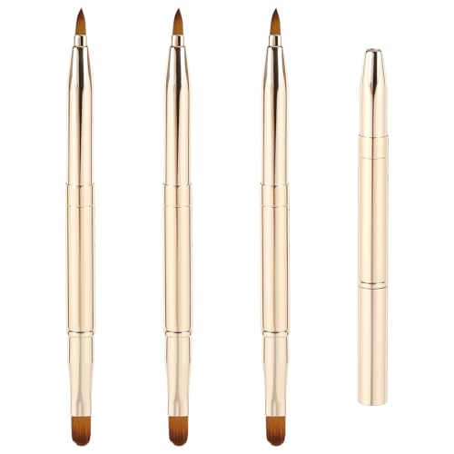 4 Pcs Retractable Lip Brush Set With Cap - Dual-Head Lipstick Brush for Precise Application Lip Makeup for Women(Gold)