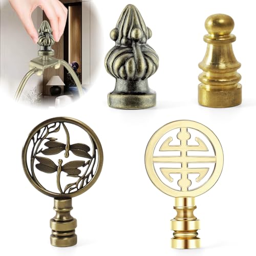 Image of 4Pcs Lamp Finials,Antique Bronze Double Threaded Pineapple Lamp Finial & Double Dragonflies Openwork Lamp Finials,Brass Lamp Finial with Antique Bronze Ten-Thousand Character Lamp Finials Decorative