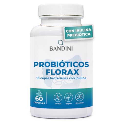 Bandini® FLORAX PROBIOTICS - Máxima concentración de Probioticos | y Prebioticos intestinales - Lactobacillus y Bifidobacterium - 20 mil millones de UFC/g* 14 Cepas Bacterianas