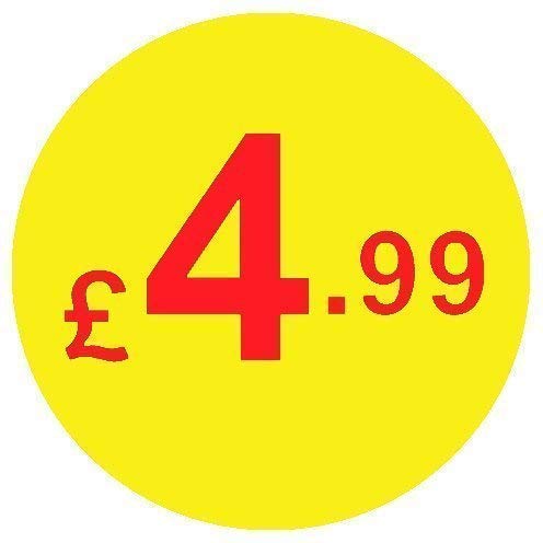 from 99p to £10 - Pack of 200 Red & Yellow 20mm Price Stickers/Sticky Labels - 40 Different Prices to Choose from (Red & Yellow £4.99)