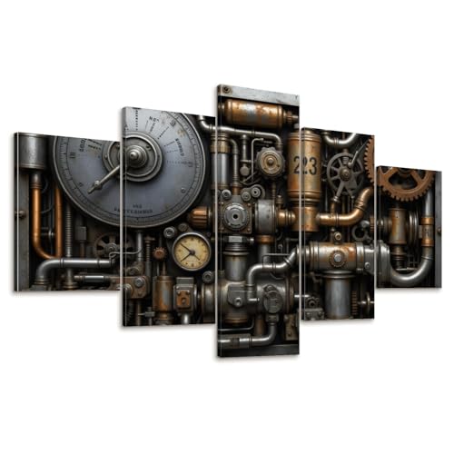 5 Pcs Canvas Wall Art Steampunk Industrial Machinery Gears Pipes