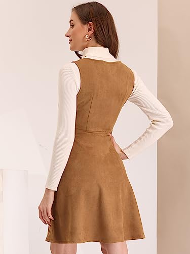 Allegra K Pinafore Dress for Women's Sleeveless Casual Vintage Faux Suede t Shirt Dresses3