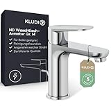 KLUDI-X1 Niederdruck Waschtischarmatur, Auslaufhöhe 95 mm, wassersparender Wasserhahn Bad Größe M, Keramikkartusche, Mischbatterie Waschbecken inkl. 3 Anschlussschläuchen (Boiler Zu-und Rücklauf)