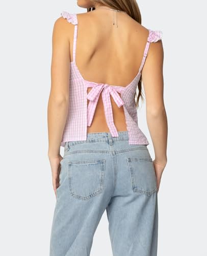 Women Teens Y2k Babydoll Tank Top Lace Trim V Neck Ruffle Flowy Crop Cami Top Summer Preppy Clothes Streetwear3