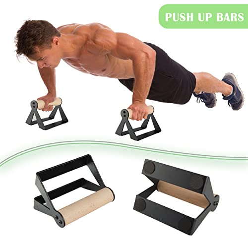Btamud Wooden Push Up Bars With Ergonomical Handle Anti-Slip Push-Up Stand Handstand Bars W/Heavy-Duty Steel, Push-Up Bracket Board Strength Training Equipment For Calisthenics & Floor Workouts #TOP2