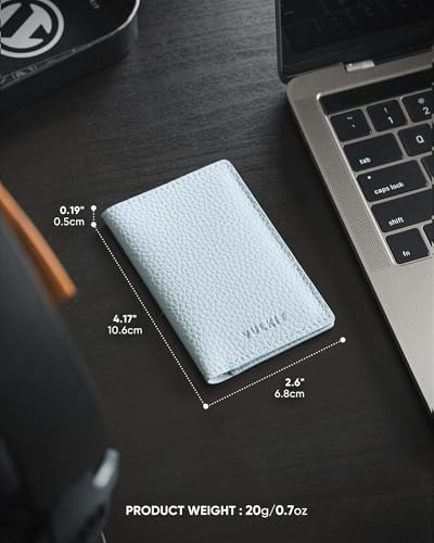 Image of VULKIT Leather Business Card Holder 2 Sided Slim Business Name Card Organizer for Men or Women (Litchi Blue)