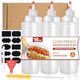 Sopito Squeeze Bottles, 16oz Plastic Condiment Squeeze Bottles with Labels & Funnels & Brusher for Liquids Sauces Ketchup Oil, 6 Pack