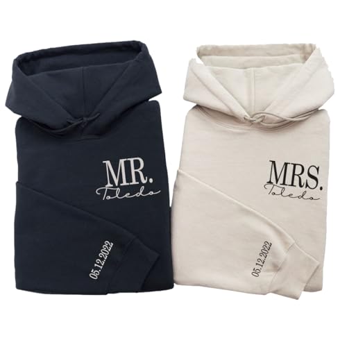 Custom Embroidered Couple Hoodies Mr and Mrs Sweatshirt Custom Gift for Him Her Valentine Day Anniversary Personalized Couple Gift Sand2
