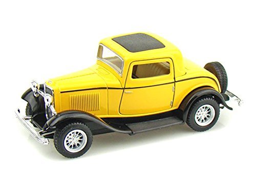 1932 Ford 3-Window Coupe 1:34 Scale 5" Die Cast Metal Model Toy Classic Car (Yellow)