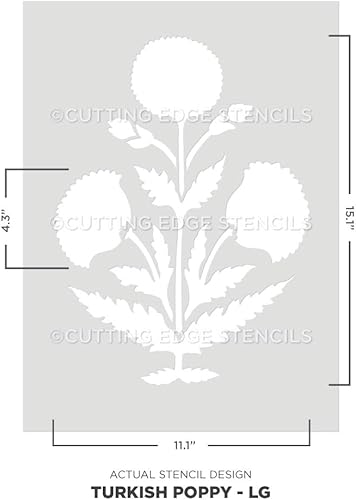 Miniatura 5 de Plantilla de pared de amapola turca, plantillas reutilizables para paredes, diseño floral atemporal para mejoras del hogar, inspirado en textiles