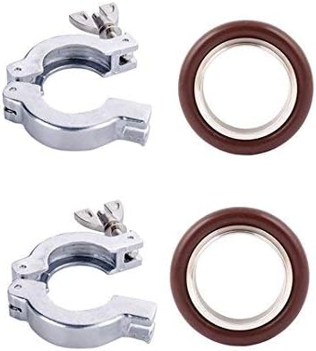 2 Sets KF-16 Stainless Steel 304 Clamp Ring with Wing Nut + KF16 Stainless Steel 304 & FKM Centering Ring Vacuum Fitting