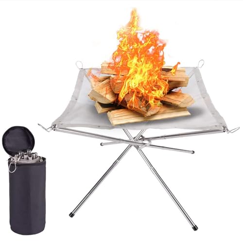 XIANTIAN Portable Fire Pit for Camping, 42CM Foldable Stainless Steel Mesh Fire Pit Fireplace for Picnics, Bonfire, Patio, Backyard and Garden (silvery, M)