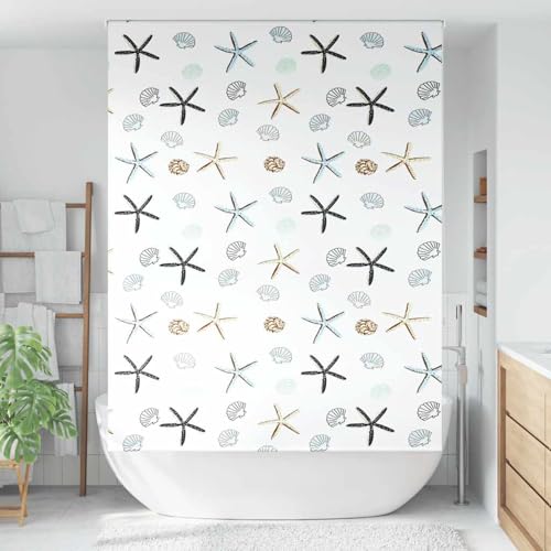 Gecheer Shower Roller Blind - Shellfish Pattern, PEVA Material, 240x150cm, Bathroom Privacy & Space Saver Model4014907