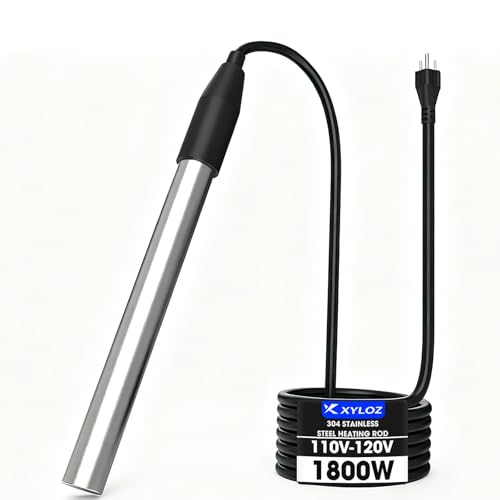 1800W Immersion Water Heater Electric Fully Sumbersible Pool Heater Fast Heating Stainless Steel Bathtub Heater for Small Inflatable Swim Pool Stock Tank Hot Tub Baptistry Camping Bucket