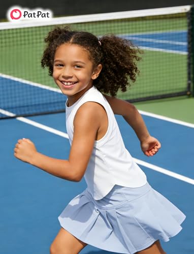 Image of PATPAT Girls Tennis Skirt Sets Moisture Wicking Tank Tops and Pleated Skirts 2 Piece Outfits Activewear Sets 5-12 Years