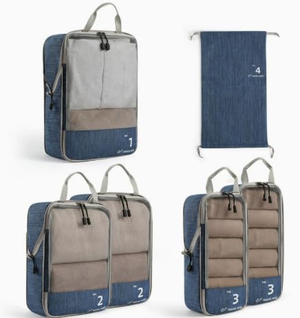Gain de place pour valise avec le sac voyage compression étanche VINATO bleu