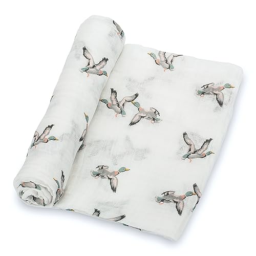 Image of LollyBanks Muslin Swaddle Blankets, 100% Cotton Newborn Blanket for Boys and Girls, 47 x 47 Inches Lightweight and Breathable Baby Swaddle Blanket, Baby Essentials, Registry (Mallard Duck Prints)