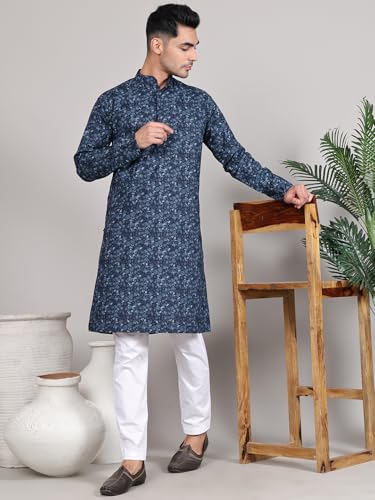 Image of Majestic Man Women's Cotton Regular Fit Casual Ethnic Motifs Printed Mandarin Collar Long Kurta