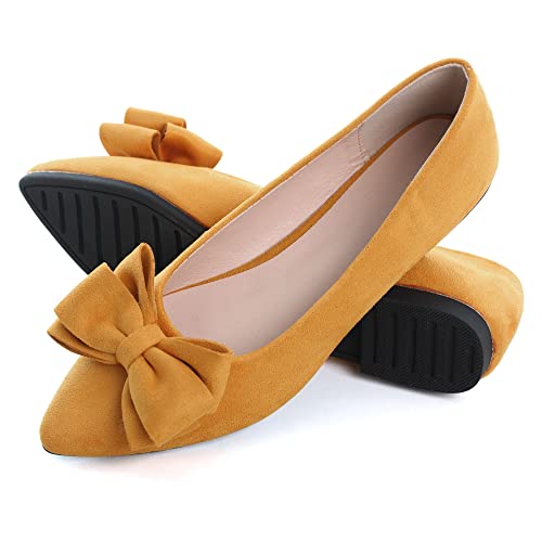 Image of SAILING LU Womens Bowknot Ballet Flats Pointy Toe Suede
