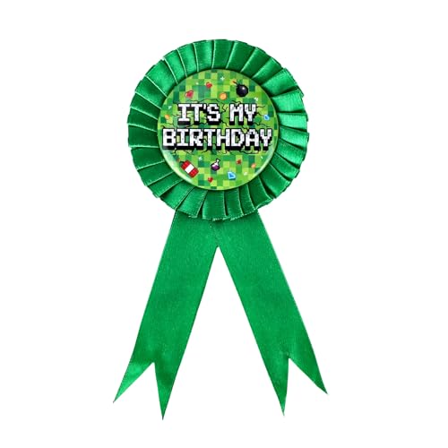 Its My Birthday Pin Pixel Theme Birthday Pin Green Round Fun Boys Girls Badge Video Game Party Decoration for Pixel Theme Party Celebration